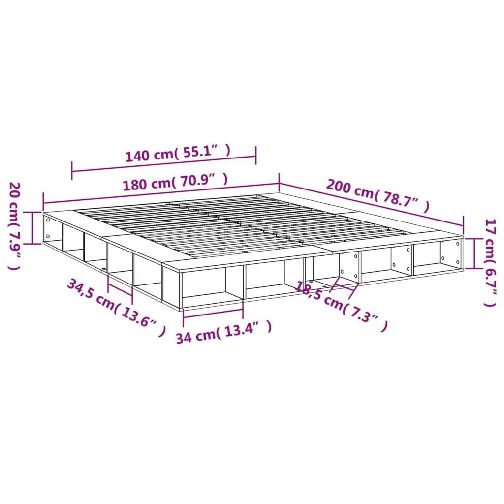 vidaXL Giroletto Grigio Cemento 180x200 cm in Legno Multistrato