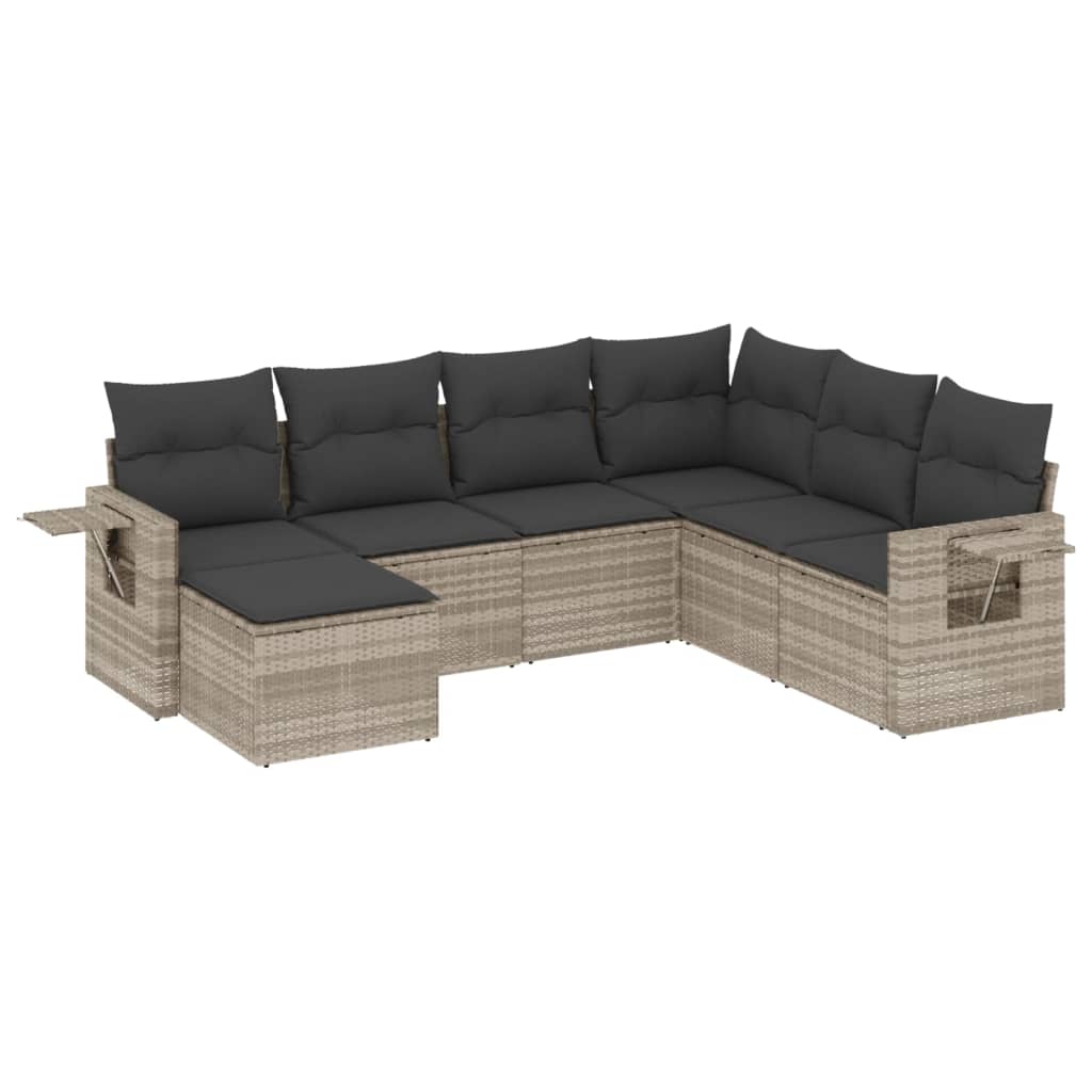 vidaXL Set Divani da Giardino 7pz con Cuscini Grigio Chiaro Polyrattan