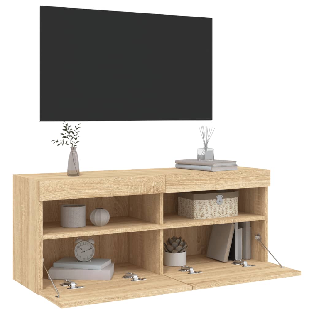 vidaXL Mobile TV a Parete con Luci LED Rovere Sonoma 100x30x40 cm