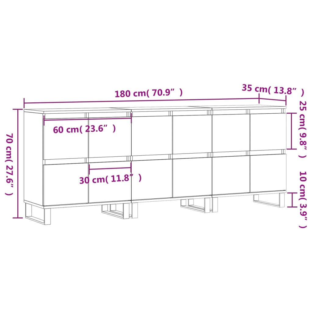 vidaXL Credenze 3 pz Nere in Legno Multistrato