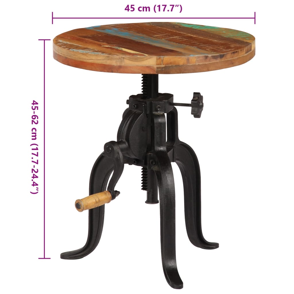 vidaXL Tavolino 45x(45-62) cm in Legno Massello di Recupero e Ghisa