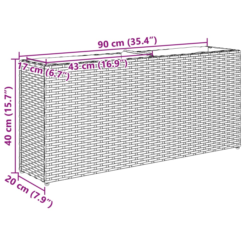 vidaXL Fioriere da Giardino con 2 Vasi Marrone 90x20x40 cm Polyrattan