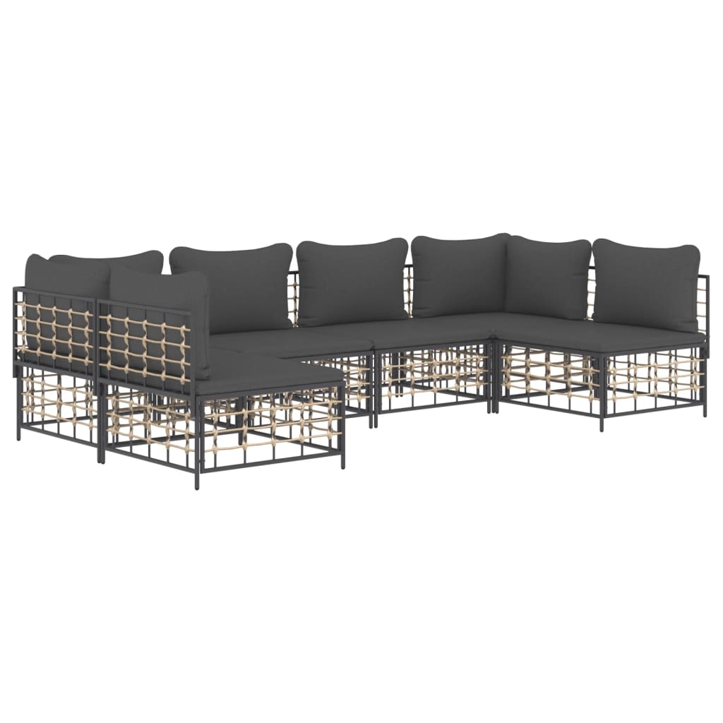 vidaXL Set Divani da Giardino 6 pz con Cuscini Antracite in Polyrattan