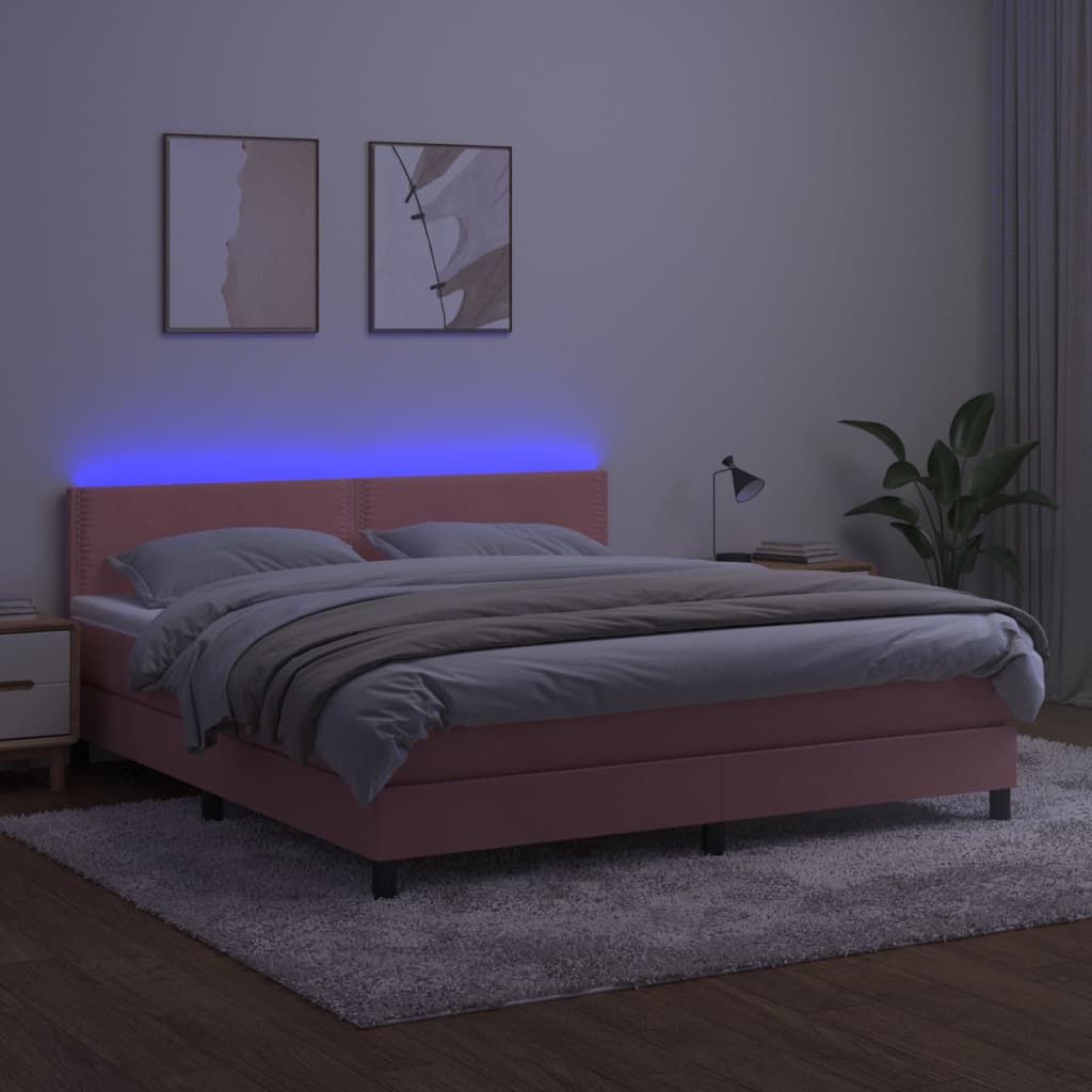 vidaXL Letto a Molle con Materasso e LED Rosa 160x200 cm in Velluto