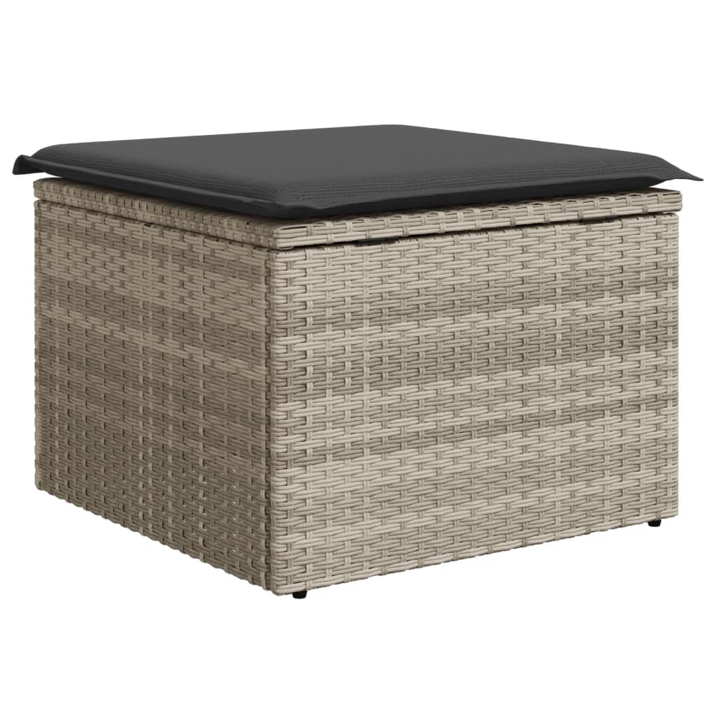 vidaXL Sgabello Giardino e Cuscino Grigio Chiaro 55x55x37cm Polyrattan