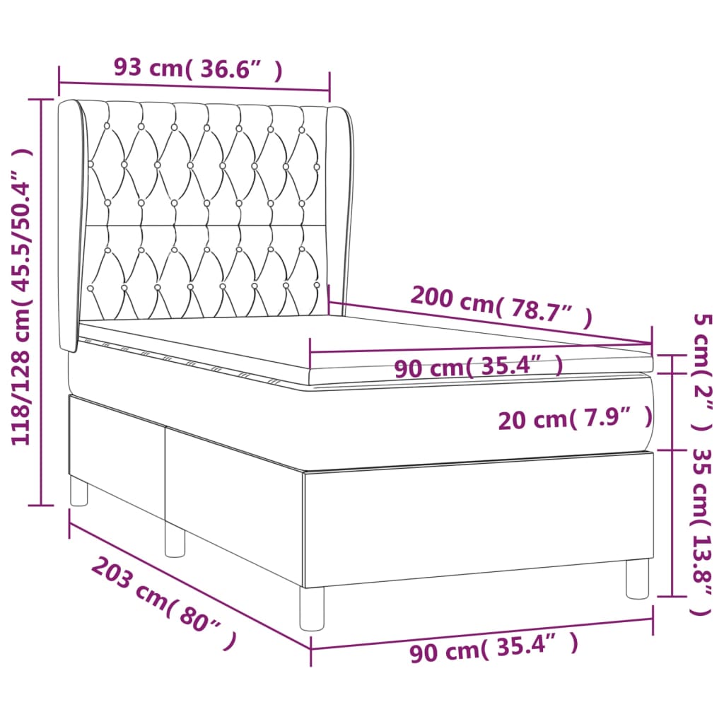 vidaXL Giroletto a Molle con Materasso Grigio Chiaro 90x200 cm Velluto