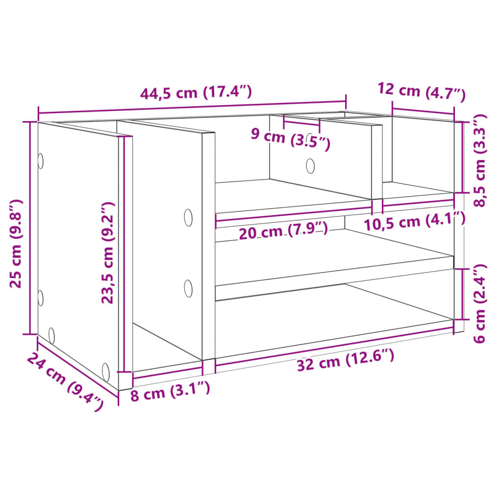 vidaXL Organizer Scrivania Rovere Marrone 44,5x24x25 Legno Multistrato