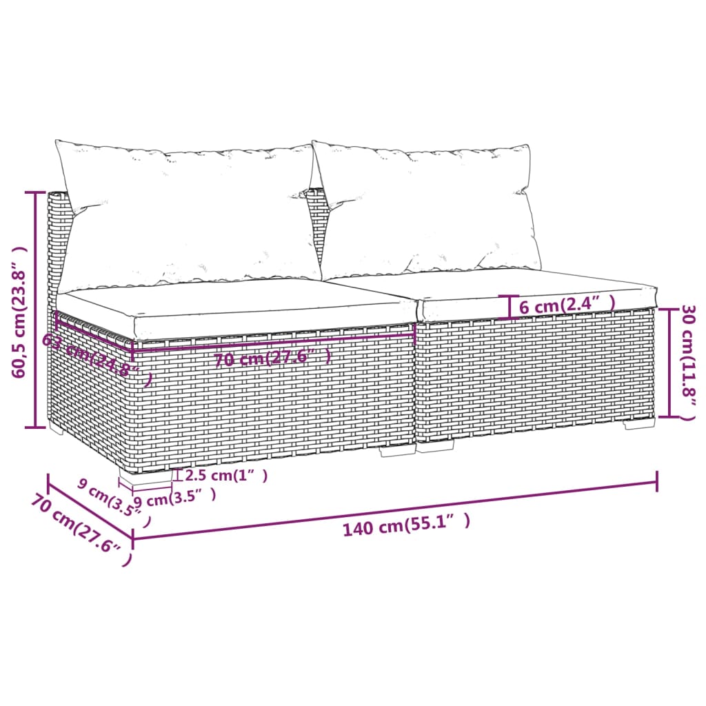 vidaXL Set Divani da Giardino 2 pz con Cuscini in Polyrattan Marrone