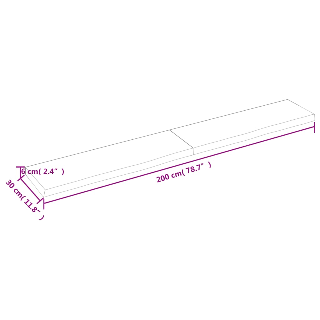 vidaXL Ripiano a Parete 200x30x(2-6) cm Massello Rovere Non Trattato