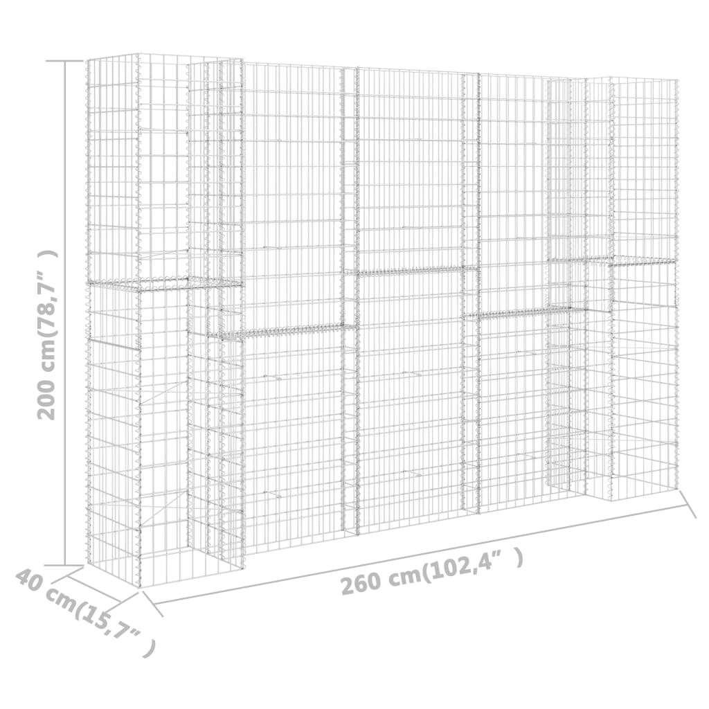 vidaXL Gabbione Fioriera ad "H" in Filo di Acciaio 260x40x200 cm