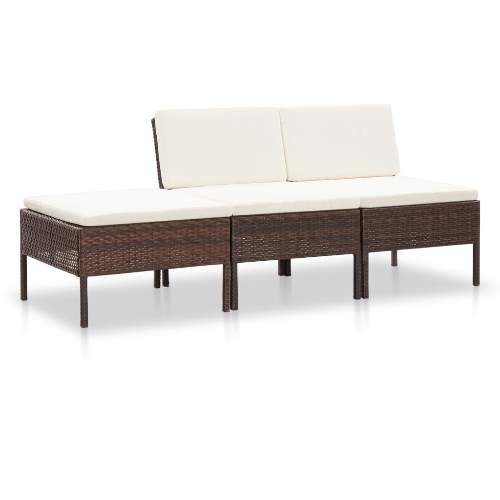 vidaXL Set Divani da Giardino 3 pz con Cuscini in Polyrattan Marrone