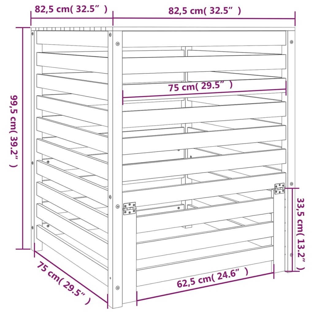 vidaXL Compostiera Nera 82,5x82,5x99,5 cm in Legno Massello di Pino