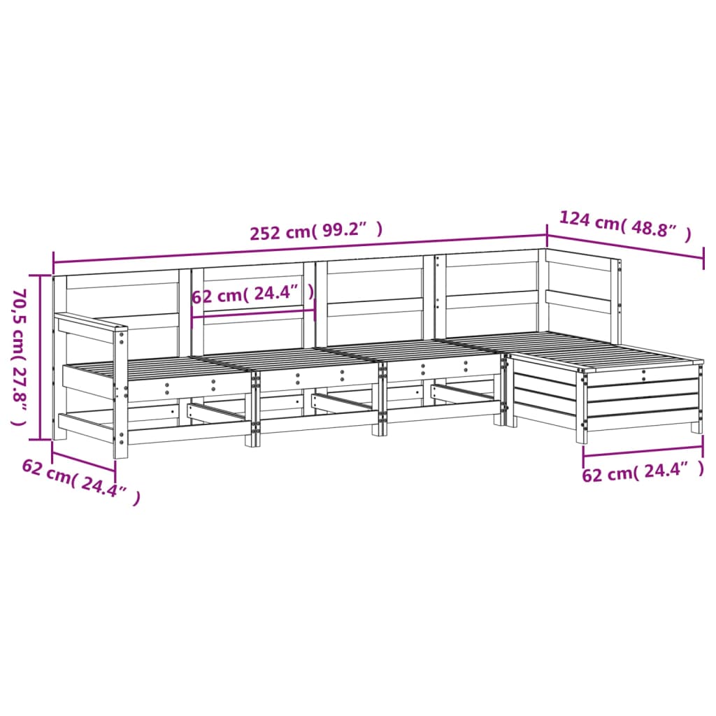 vidaXL Set Divani da Giardino 5 pz in Legno Impregnato di Pino