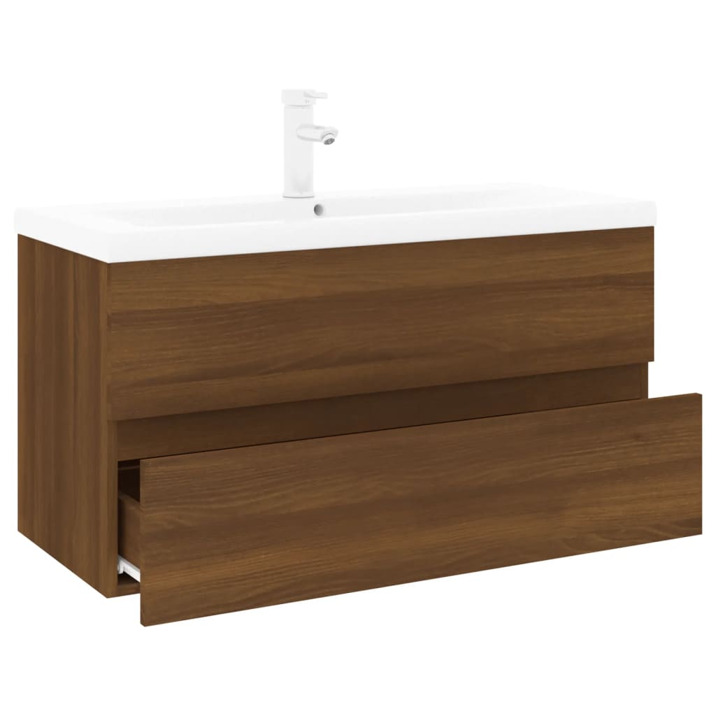 vidaXL Mobile Bagno Lavabo Integrato Rovere Marrone Legno Multistrato