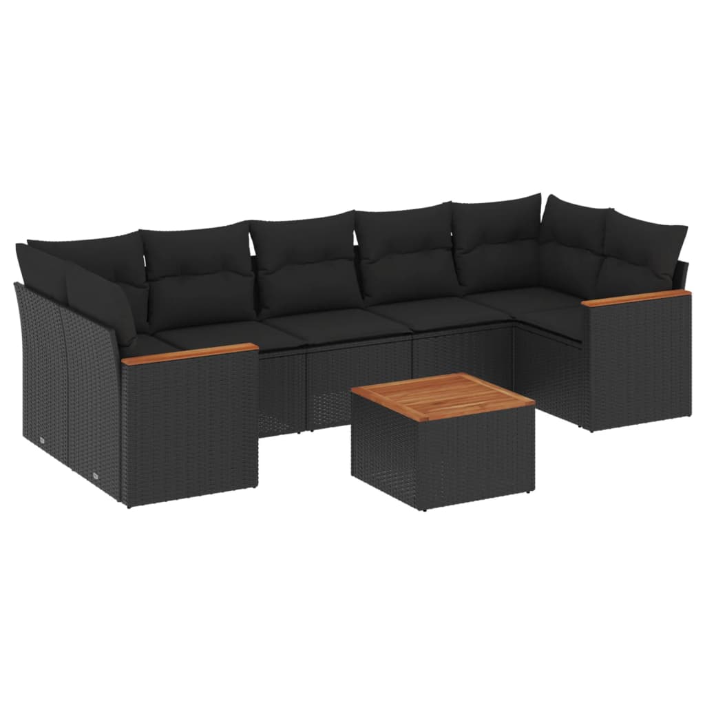 vidaXL Set Divani da Giardino con Cuscini 8 pz Nero in Polyrattan