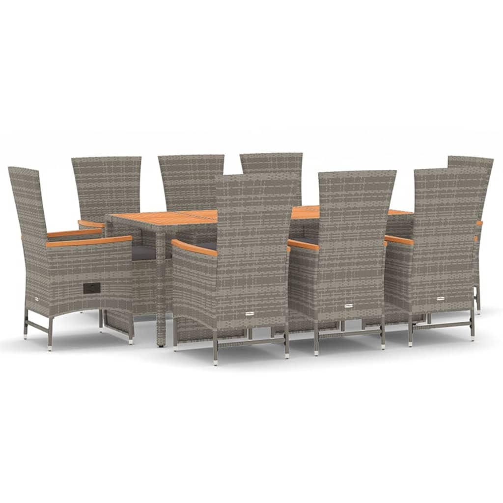 vidaXL Set da Pranzo da Giardino 9 pz con Cuscini in Polyrattan Grigio