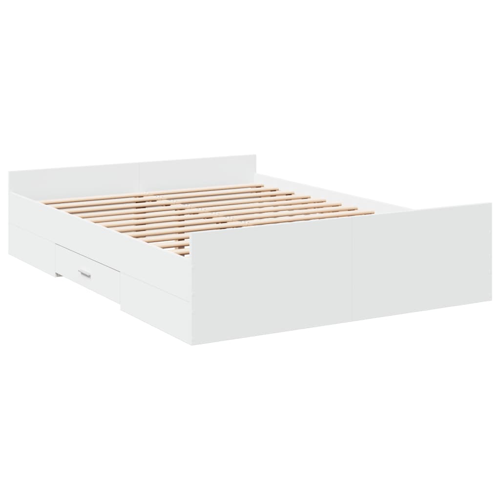 vidaXL Giroletto con Cassetti Bianco 135x190 cm in Legno Multistrato