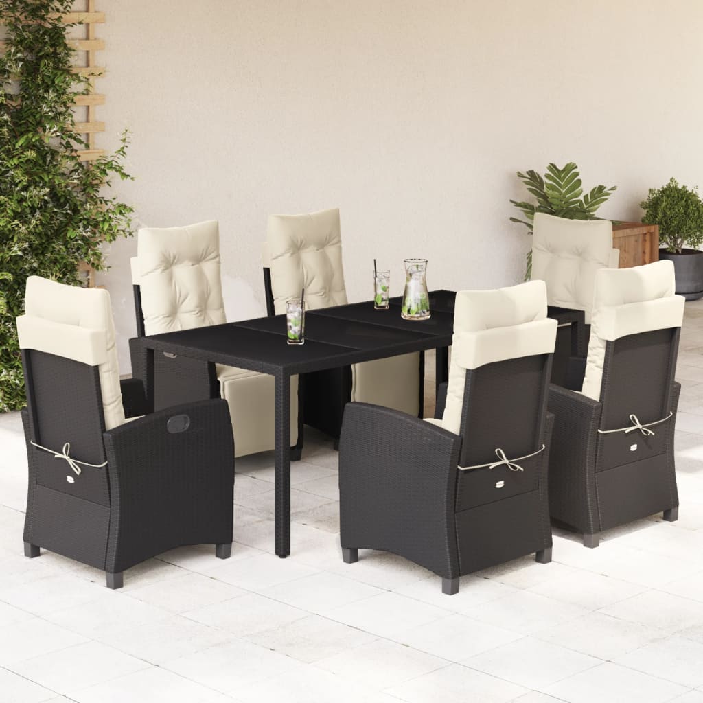 vidaXL Set da Pranzo da Giardino 7 pz Nero con Cuscini in Polyrattan