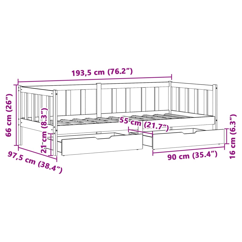 vidaXL Dormeuse con Cassetti Bianco 90x190 cm Legno Massello di Pino