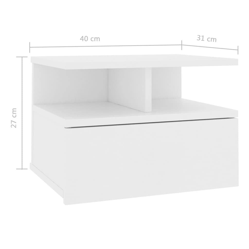 vidaXL Comodini Pensili 2pz Bianchi 40x31x27 cm in Legno Multistrato