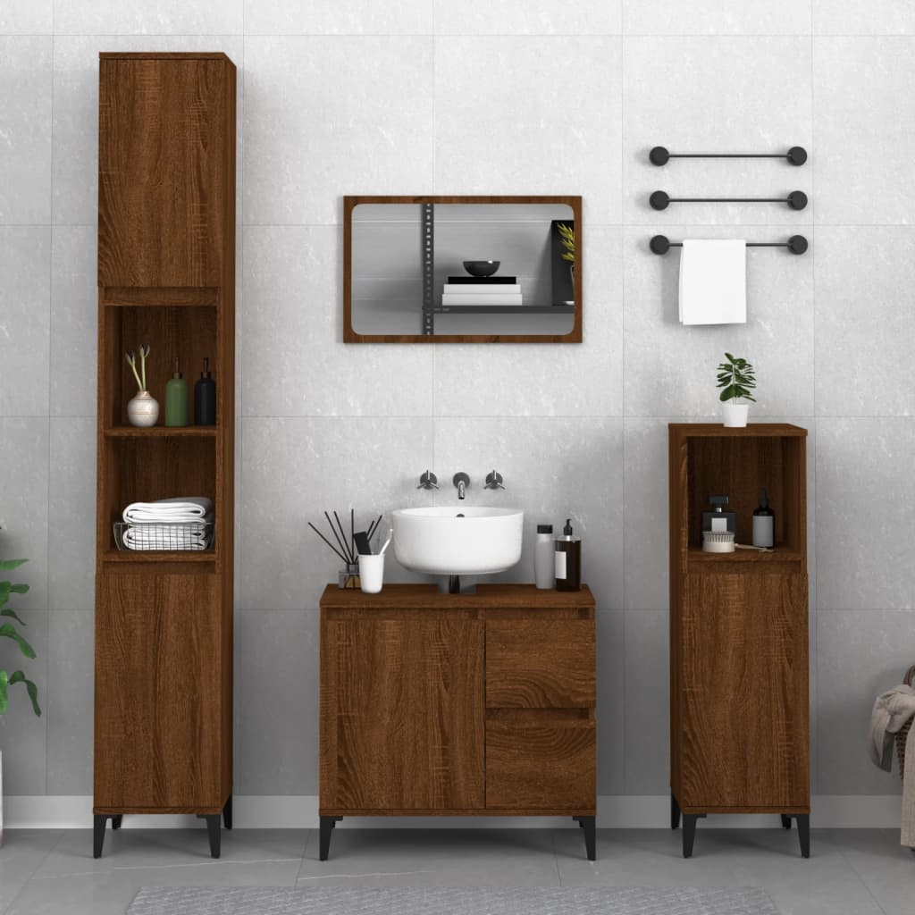 vidaXL Armadietto Bagno Rovere Marrone 30x30x190cm Legno Multistrato