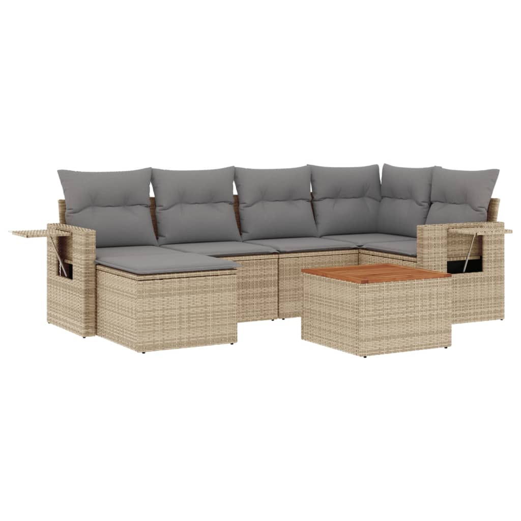 vidaXL Set Divano da Giardino 7 pz con Cuscini Beige Misto Polyrattan