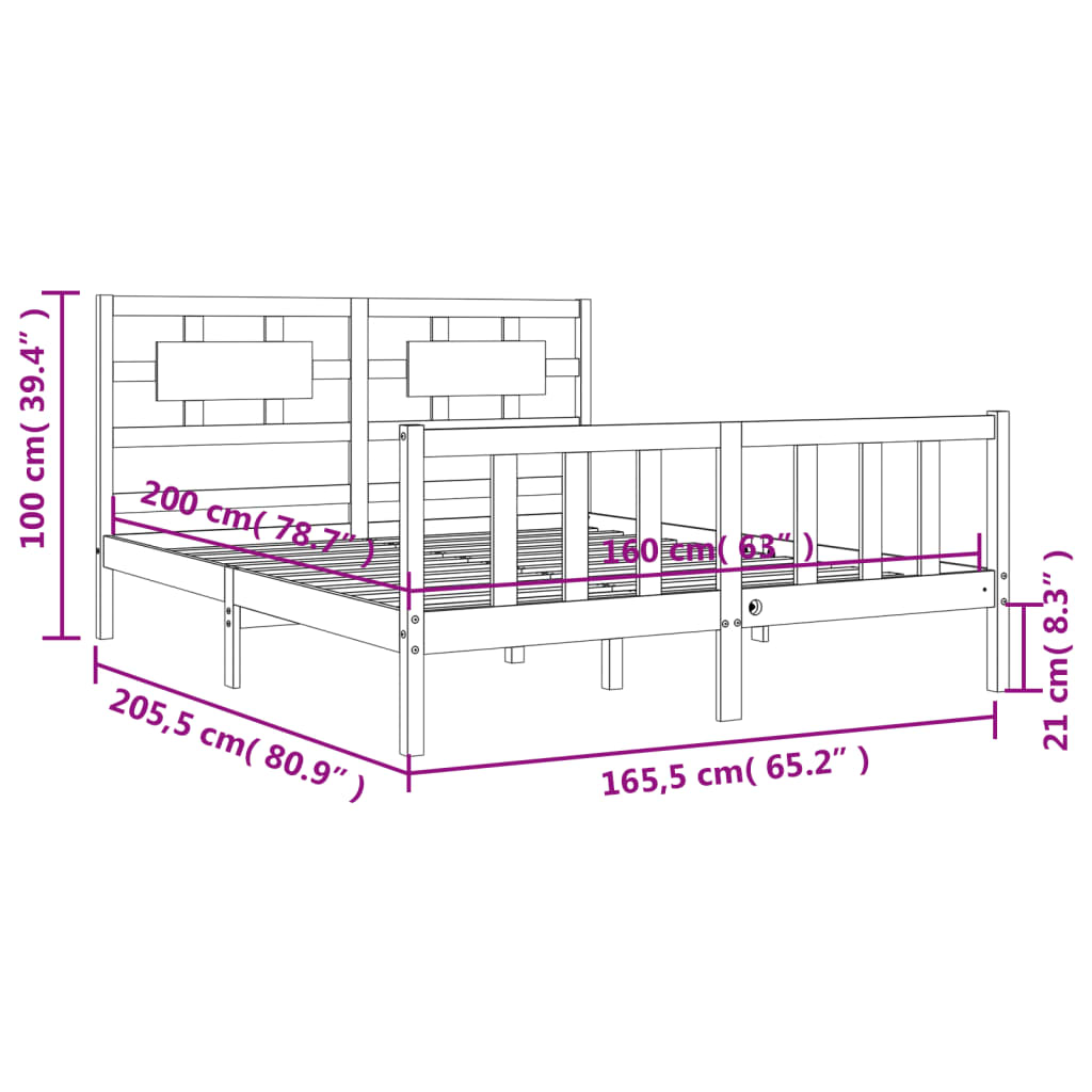 vidaXL Giroletto con Testiera Bianco 160x200 cm Legno Massello