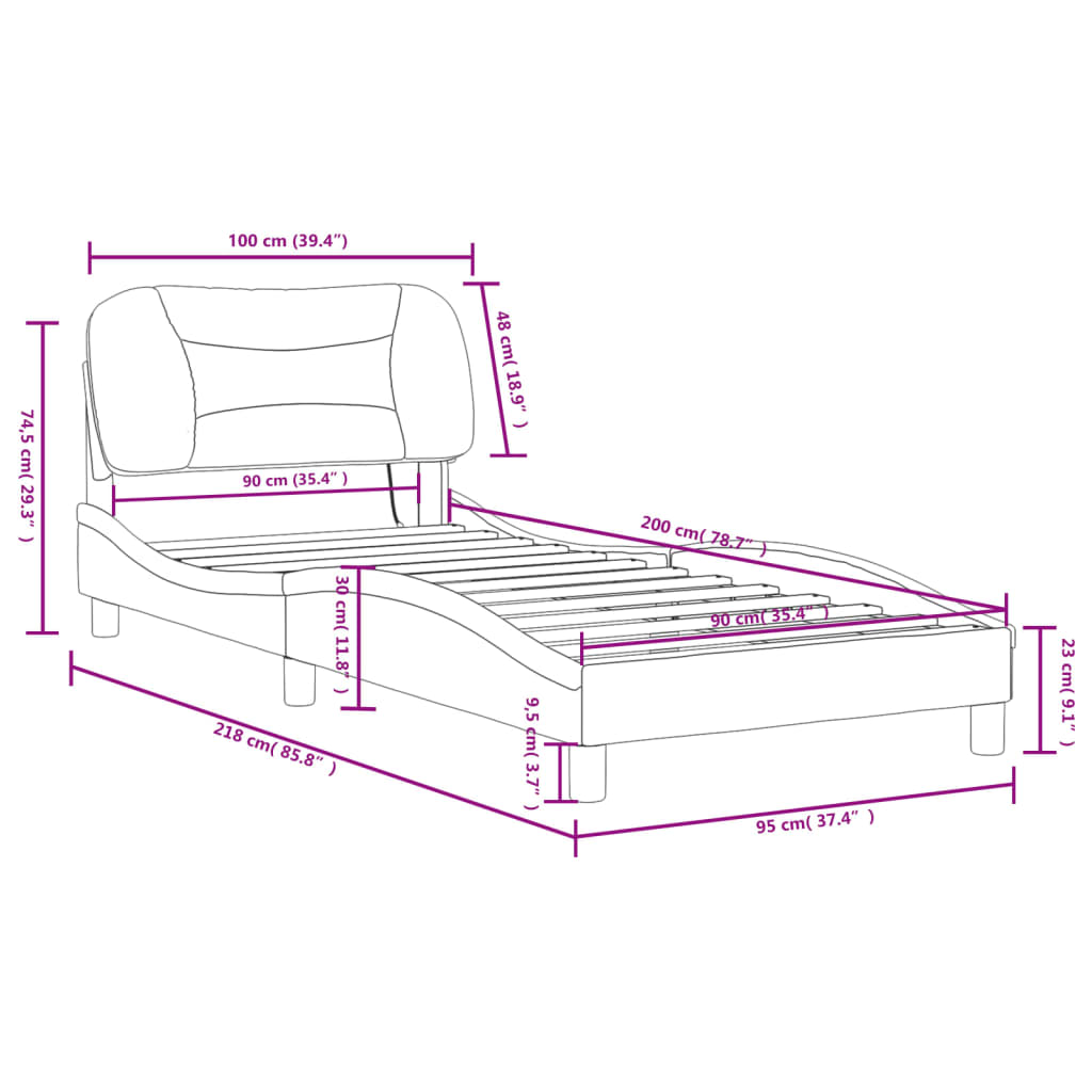 vidaXL Giroletto con Luci LED Crema 90x200 cm in Tessuto