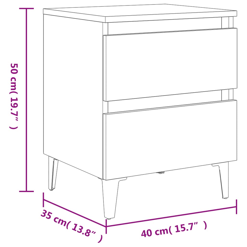 vidaXL Comodino con Gambe in Metallo Rovere Fumo 40x35x50 cm