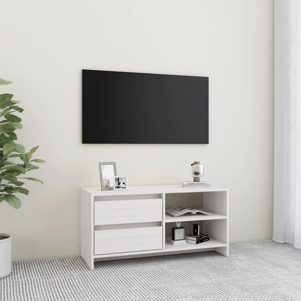 vidaXL Mobile Porta TV Bianco 80x31x39 cm in Legno Massello di Pino