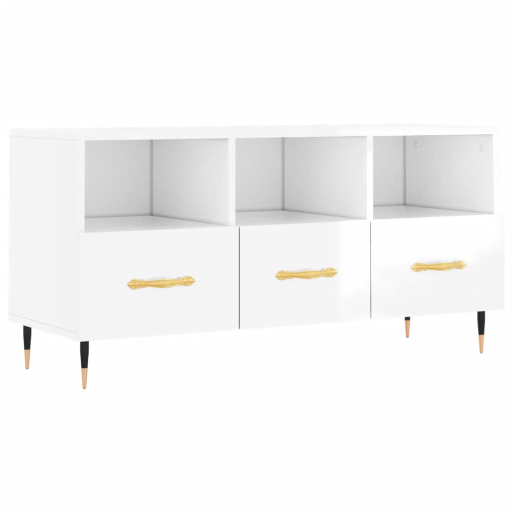 vidaXL Mobile Porta TV Bianco Lucido 102x36x50 cm in Legno Multistrato