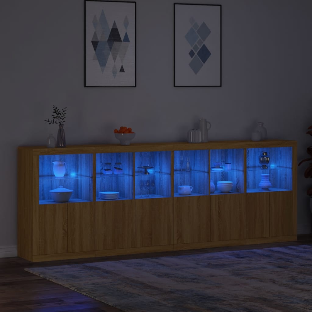 vidaXL Credenza con Luci LED Rovere Sonoma 283x37x100 cm