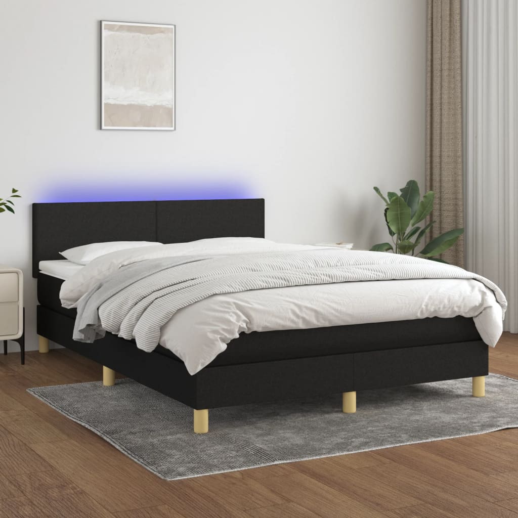 vidaXL Letto a Molle con Materasso e LED Nero 140x200 cm in Tessuto