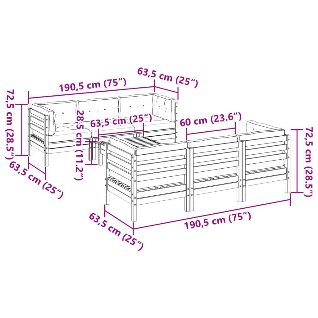 vidaXL Set Divani Giardino 7 pz con Cuscini Marrone Cera Massello Pino