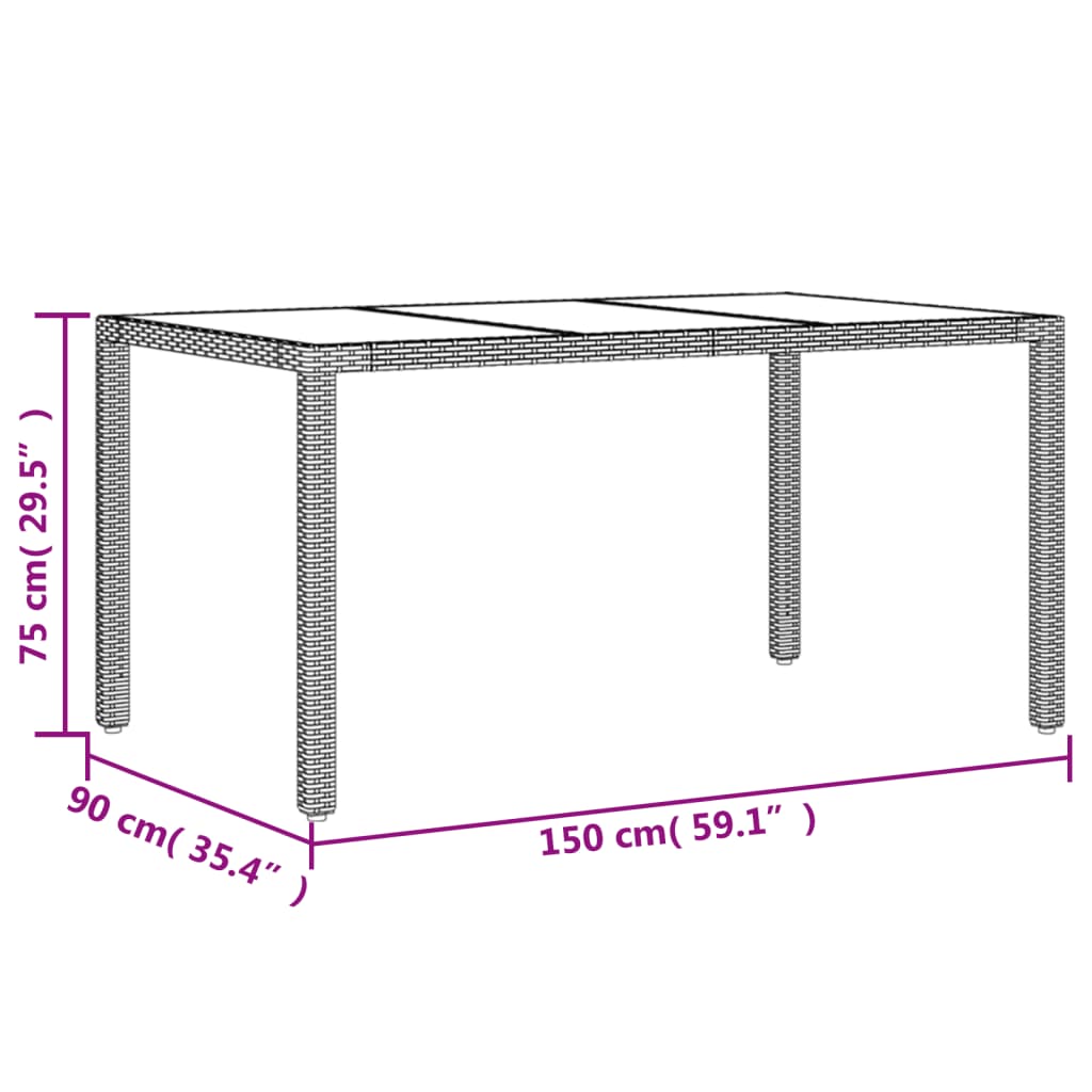 vidaXL Tavolo da Giardino Piano in Vetro Grigio 150x90x75cm Polyrattan