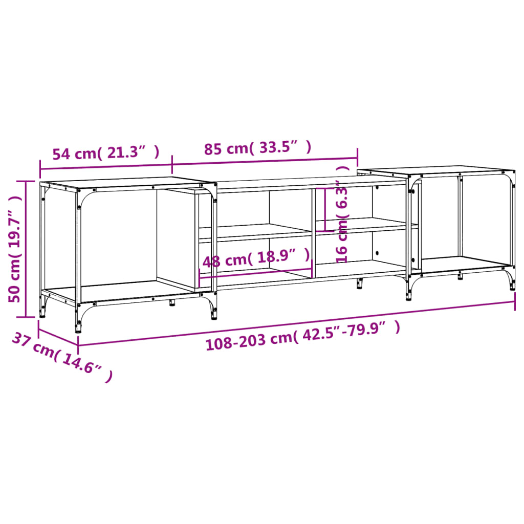 vidaXL Mobile Porta TV Nero 203x37x50 cm in Legno Multistrato