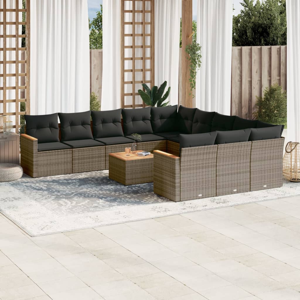 vidaXL Set Divani da Giardino 12 pz con Cuscini Grigio in Polyrattan