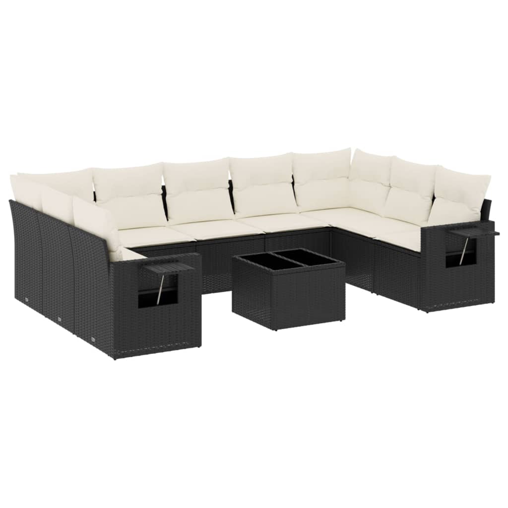 vidaXL Set Divani da Giardino 10pz con Cuscini in Polyrattan Nero