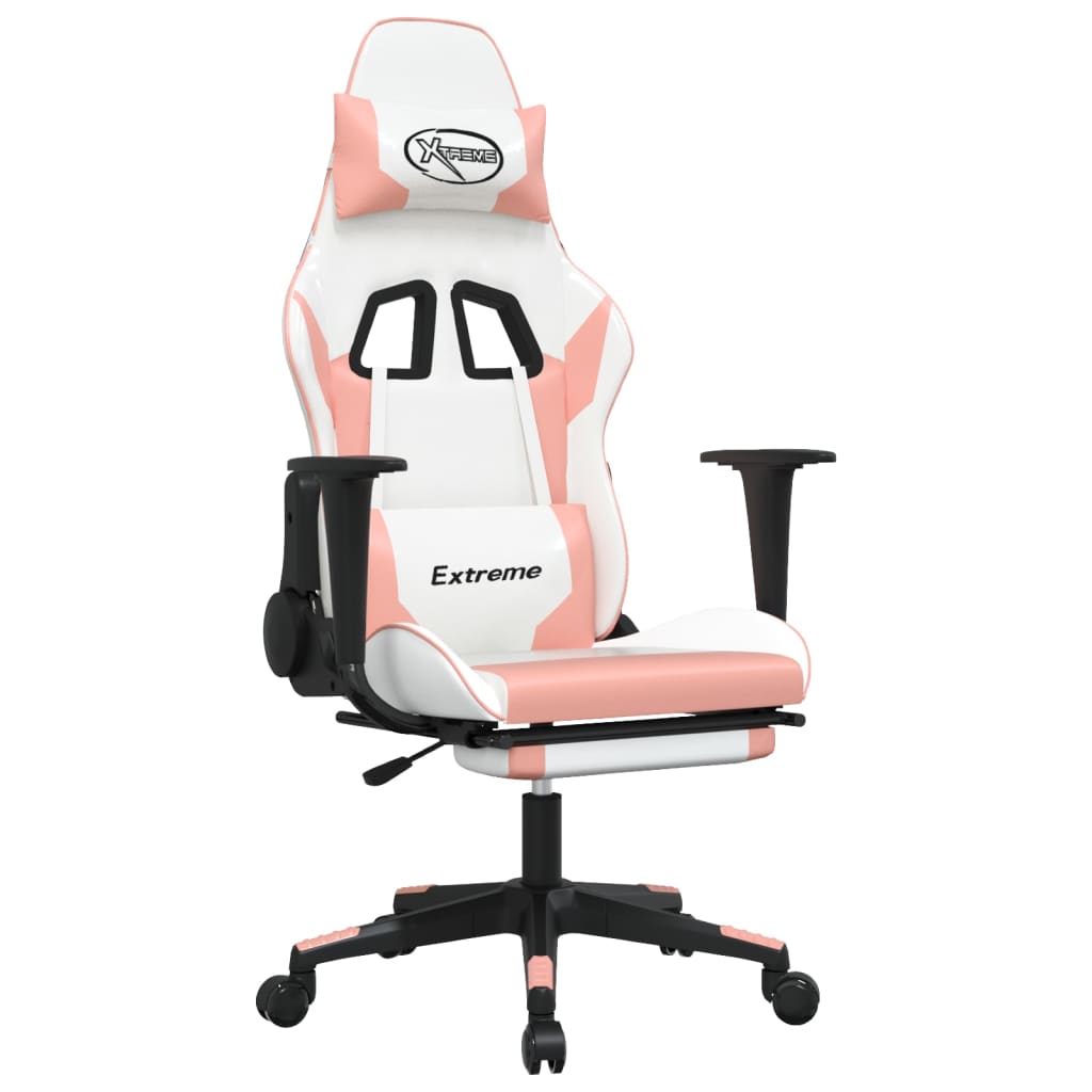 vidaXL Sedia da Gaming con Poggiapiedi Bianco e Rosa in Similpelle