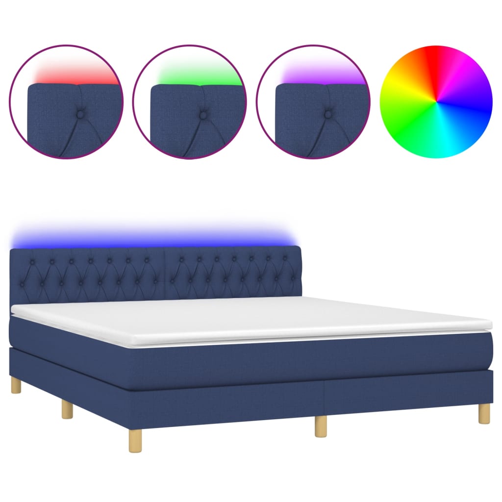 vidaXL Letto a Molle con Materasso e LED Blu 180x200 cm in Tessuto