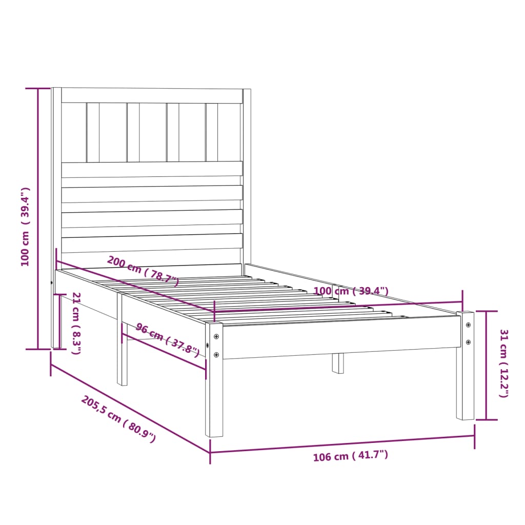 vidaXL Giroletto Ambra in Legno Massello di Pino 100x200 cm