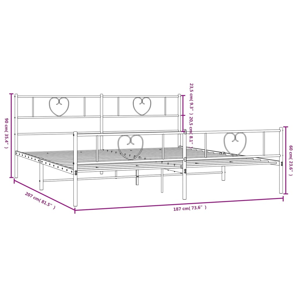 vidaXL Giroletto senza Materaso con Pediera in Metallo Nero 180x200 cm