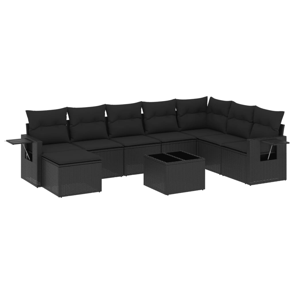 vidaXL Set Divani da Giardino 9 pz con Cuscini Nero in Polyrattan