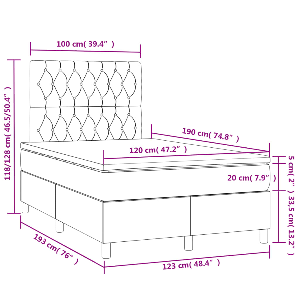 vidaXL Letto a Molle con Materasso e LED Nero 120x190 cm in Tessuto