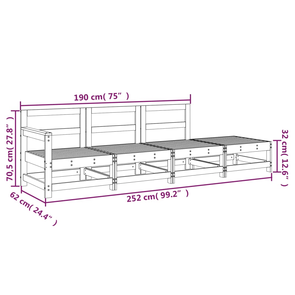 vidaXL Set Salotto da Giardino 4 pz in Legno Massello di Pino