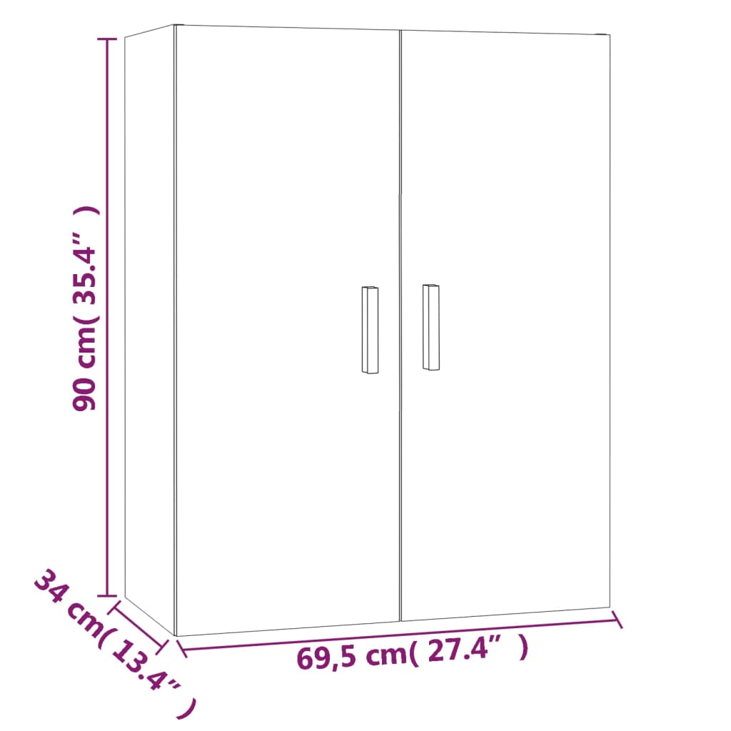 vidaXL Armadietto Pensile a Parete Grigio Sonoma 69,5x34x90 cm