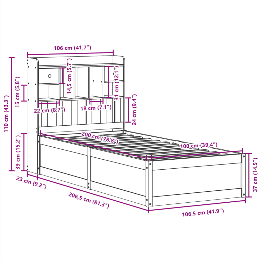 vidaXL Giroletto senza Materasso Bianco 100x200 cm Legno Massello Pino