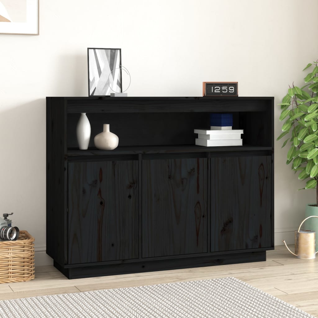 vidaXL Credenza Nera 104,5x34x80 cm in Legno Massello di Pino