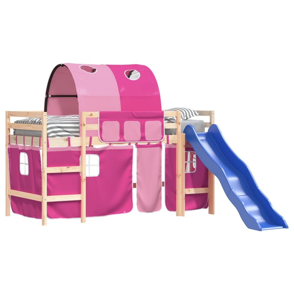 vidaXL Letto a Soppalco con Tunnel Bambini Rosa 90x190cm Massello Pino