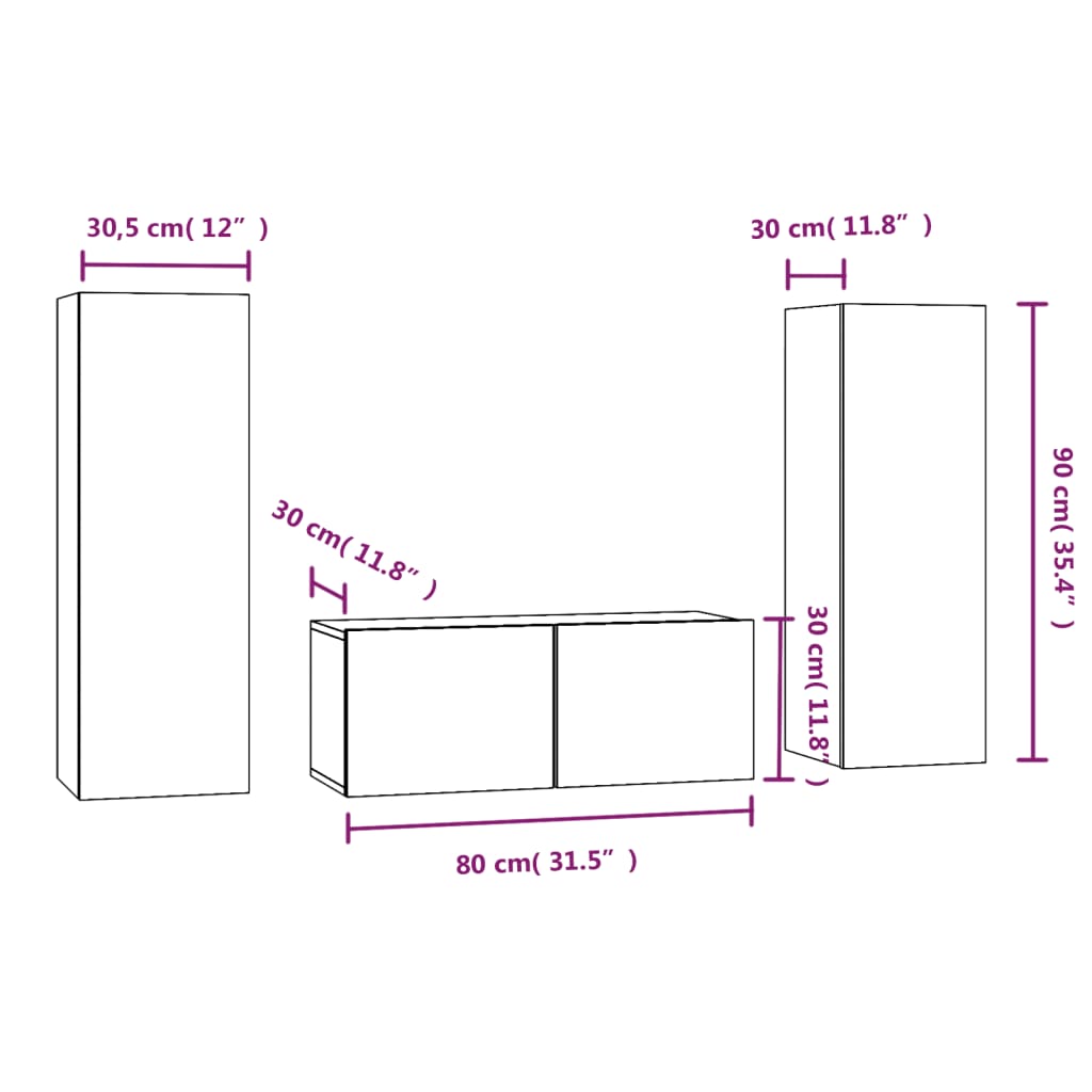 vidaXL Set Mobili Porta TV 3 pz Rovere Marrone in Legno Multistrato